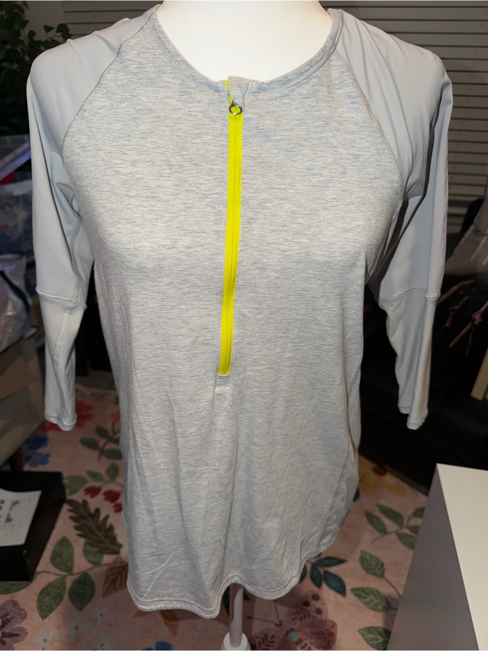 lululemon athletica Light Gray Top with Neon Yellow Zip